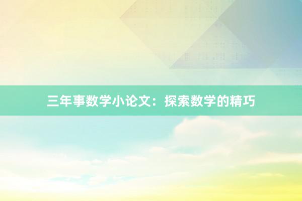 三年事数学小论文：探索数学的精巧